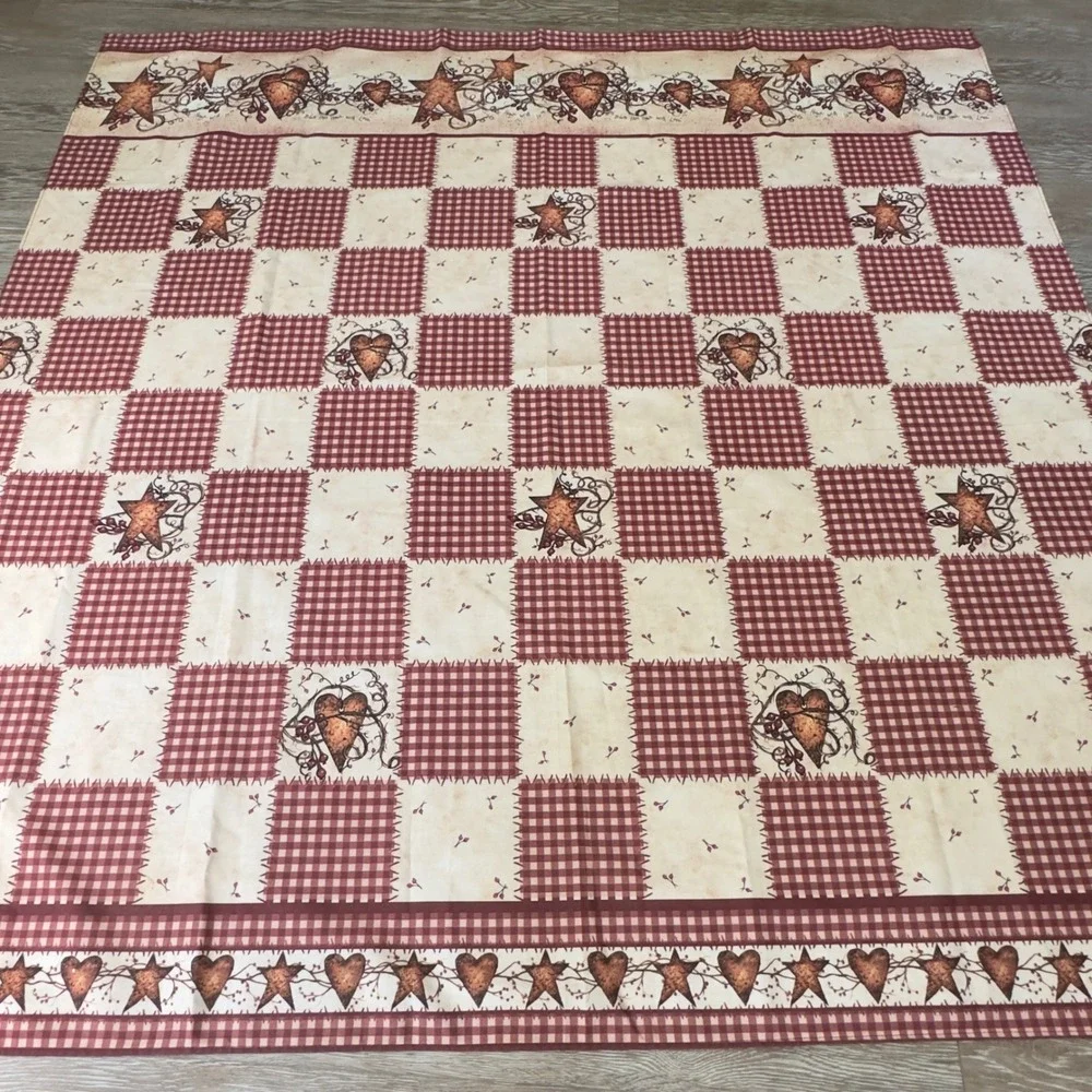 Expressions Shower Curtain Red Gingham Primitive Country Stars Hearts 70x70